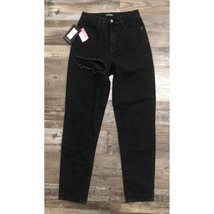 Pretty Little Thing Size 2 Long Black Distressed Mom Jeans New w Tags - $19.27