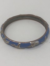 Bangle Bracelet Hinged Blue Enamel With Gold Inlay Starfish Tropical - £11.32 GBP