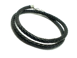 Genuine Leather Braided 18&quot; Necklace / Bracelet Black Real Plaited Leather Hide  - £15.05 GBP