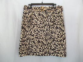 Talbots skirt lined Sz 10 pencil black  beige floral sun burst belt zip ... - $18.57