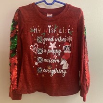 Girls Christmas Shirt XS 4 5 Red W/ My Wish List &amp; Sequins Longsleeve - £3.97 GBP