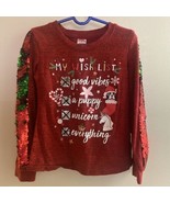 Girls Christmas Shirt XS 4 5 Red W/ My Wish List &amp; Sequins Longsleeve - £3.95 GBP