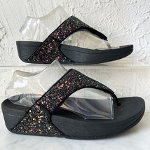 FitFlop Lulu Glitter Toe Post Thong Wedge Heel Sandals Black - Women&#39;s S... - $874.43 MXN