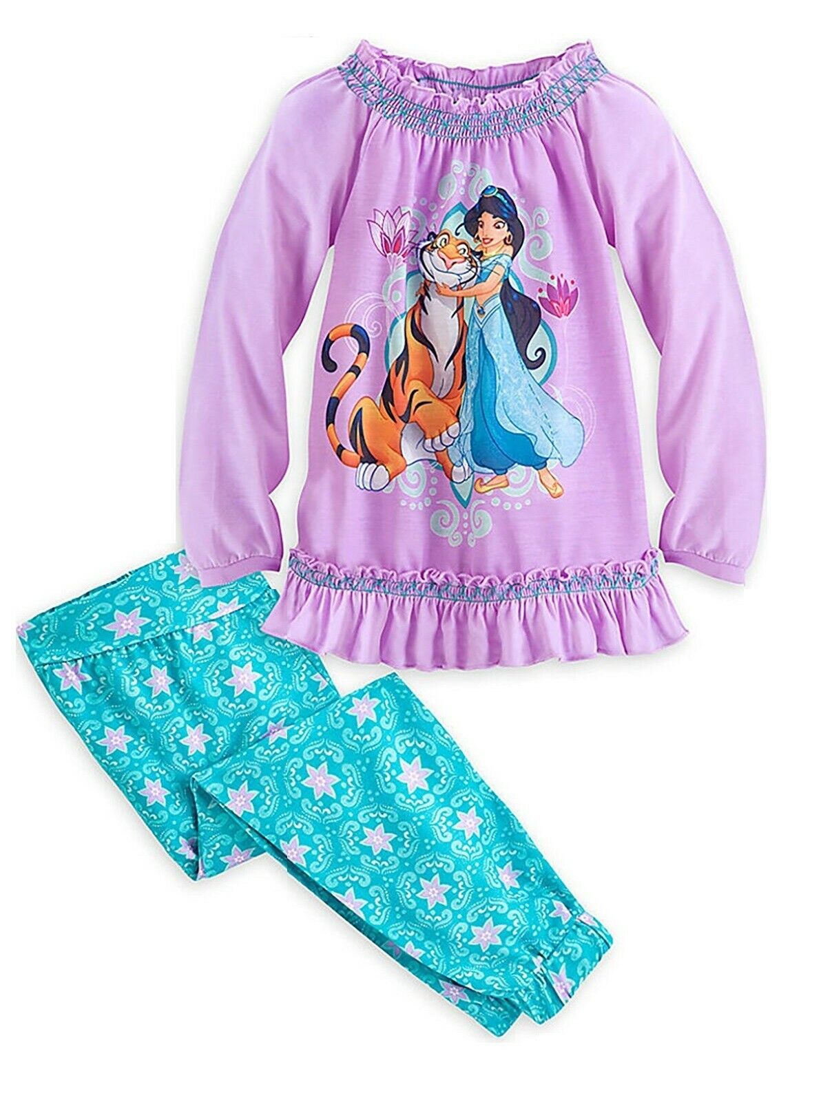 Disney Store Girls Jasmine & Rajah Aladdin Long Sleeve & Pants Pajama Set Size 2 - $21.50