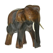 Powerful and Majestic Hand Carved Rain Tree Wooden Thai Elephant Figurine - £18.91 GBP