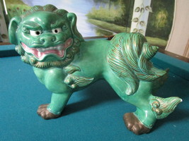 Foo dog by pottery studio signed Brian Lee, green, very detailed - $169.28