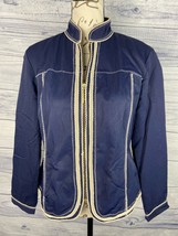 Chicos Jacket Women S Blue Full Zip Mock Neck Lined Long Sleeves Nylon - $19.80