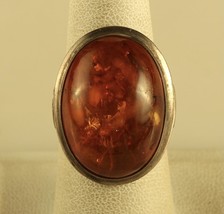 Vintage Sterling Silver Signed 835 Oval Baltic amber Stone Cabochon Ring 7 1/4 - £38.84 GBP