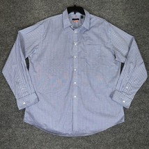 Van Heusen Traveler Dress Shirt Mens XL 17-17.5 Blue Plaid Long Sleeve B... - £12.08 GBP