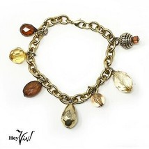 Vintage Crystal Charm Bracelet - Shades of Pink and Amber Glass Pieces - Hey Viv - £17.73 GBP