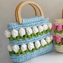 Casual Knit Flower Women Shoulder Bags Handmade Woven Lady Handbag Cotton Tote S - £46.06 GBP