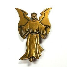 Christmas Angel Pin Brooch 1.8&quot; Vintage Stamped Brass  - £7.13 GBP