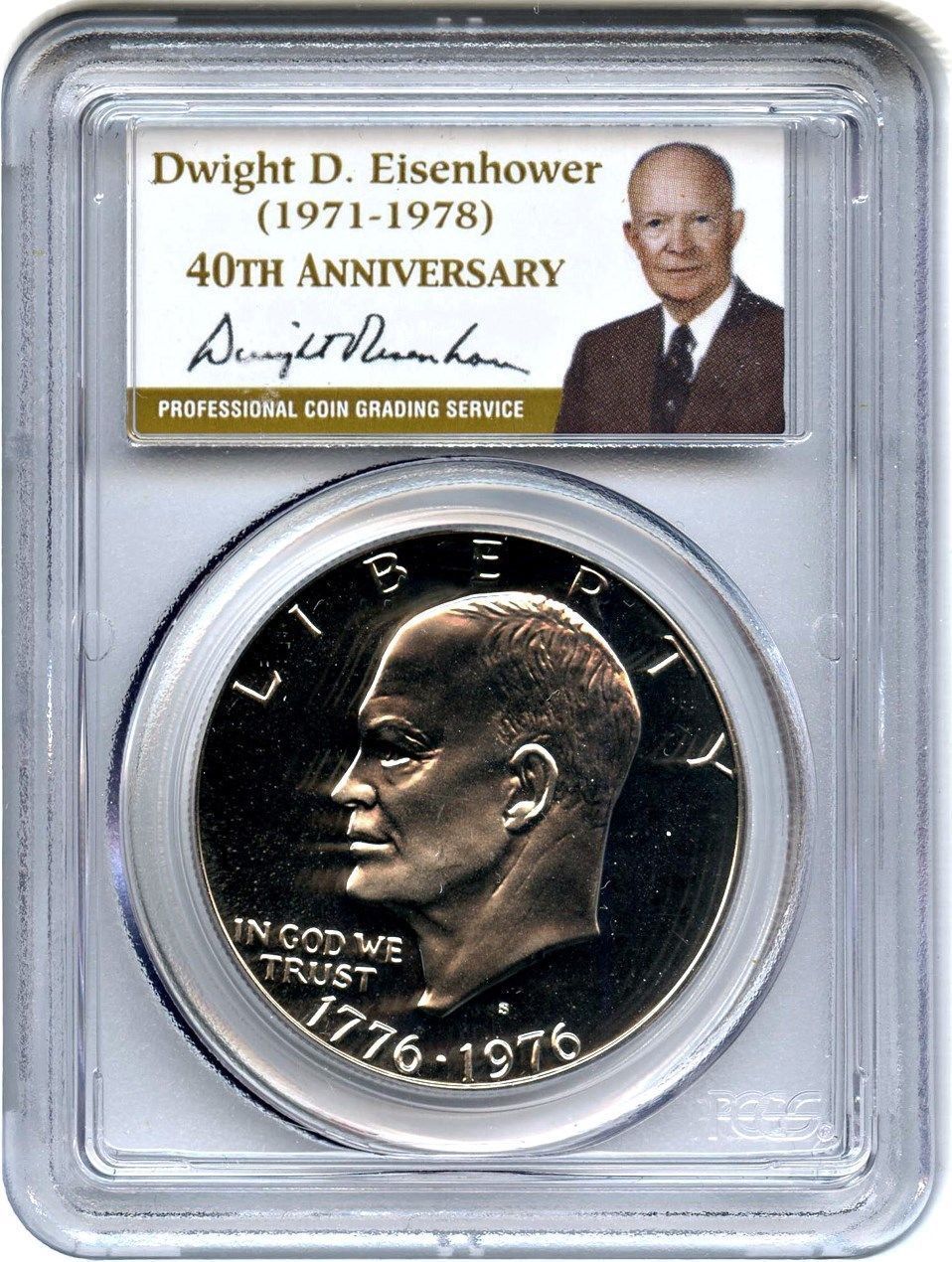 1976-S $1 Clad Type 2 DC (Proof) Ike Dollar 40th Anniversary Label 20160062-117 - $28.04