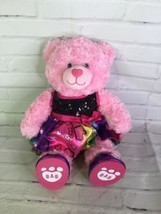 Build A Bear BAB Workshop Plush Pink Heart Teddy Bear Stuffed Animal With Dress - £16.61 GBP