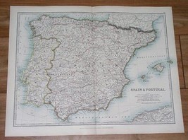 1913 Antique Map Of Spain Portugal Catalonia Balearic Islands Majorca Mallorca - $24.52