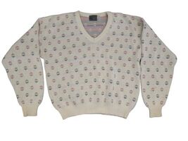 VTG 90s Sansabelt Sport L Pullover V-neck Cotton Knit Sweater Abstract  USA - $14.70
