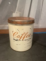 Vintage Decorate Coffee Tin Canister, 6”X5” Ivory Copper Color Storage &amp;... - $9.49