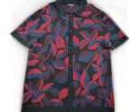 Express Mens Knit Shirt Sz M Black Red Blue Leaf Print Short Sleeve Butt... - $23.75