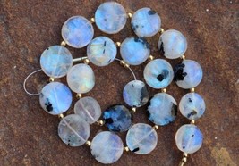 Natural, 19 piece faceted Rainbow white Moonstone disc gemstone beads 11--13 mm  - £63.20 GBP