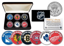 NHL ORIGINAL SIX TEAMS Colorized JFK Half Dollars U.S. 6-Coin Set w/Disp... - $42.03