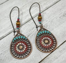 Vintage Vibe Bohemian Earrings Bronze Beaded Crystal Jeweled Gypsy Boho NEW - $13.86