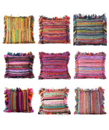 Chindi Cushion Pillow Cover 22&quot; Multi Color Sari Recycle Hand Woven Rug - $505.47 MXN