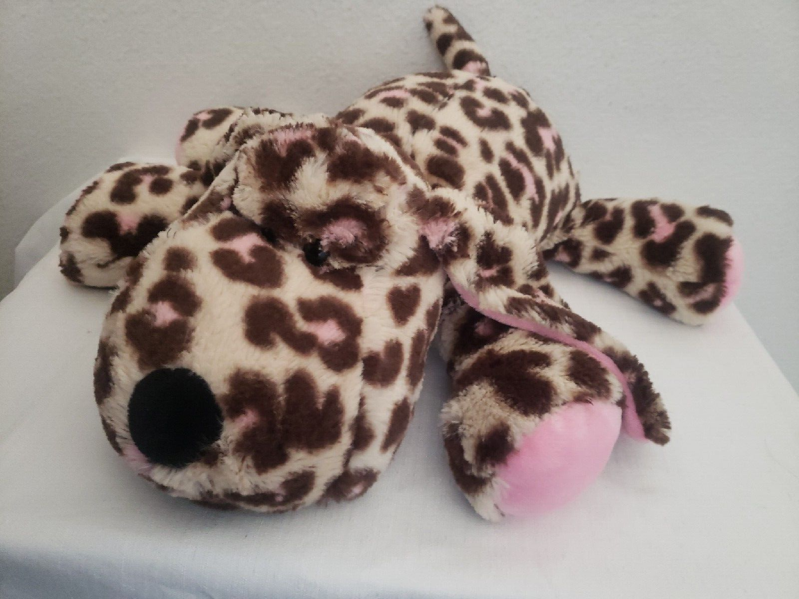 Primary image for Justice Puppy Dog Plush Stuffed Animal Brown Pink Leopard Spots Jewel Collar