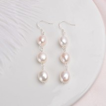  pearl 925 sterling silver long earrings for women black freshwater pearl handmade drop thumb200