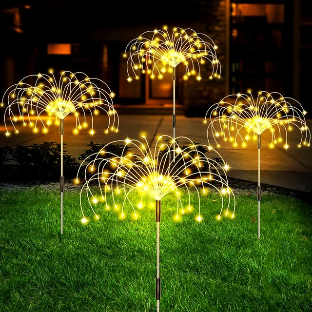 E2 4Pcs Solar LED Firework Fairy Light Outdoor Garden Decoration Lawn Pathway Li - £89.39 GBP