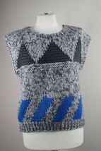 Vtg 80s Licorice M Geometric Hand Knit Gray Sleeveless Sweater Vest - $29.45