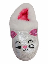 Wonder Nation Girls Slippers House Shoes Size 5-6 Cat Slippers Silver &amp; Pink - £9.29 GBP