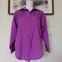 Vintage Joyce Embellished Long Sleeve Shirt Size 8 Purple Office Career Blouse - £21.40 GBP