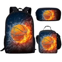 3D Fire basketball Pattern Schoolbags Set Orthopedic Satchel for Boys Kids Daily - £141.10 GBP