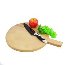 Round circular wooden chopping board with handle cutting serving pizza wood 34cm - £15.22 GBP