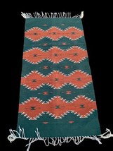 Southwestern Mexican Indian Native American Navajo Wool Rug Green Orange 58&quot;x30&quot; - £298.67 GBP