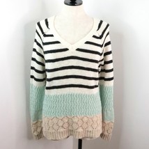 Sanctuary Women&#39;s L Striped V-Neck Knit Pullover Sweater - £11.22 GBP