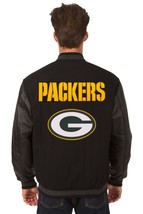 NFL Green Bay Packers Wool Leather Reversible Jacket Embroided Patch Logos Black - £215.81 GBP