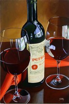 Thomas Stiltz &quot;Petrus&quot; Wine Bottle &amp; Glasses 18x12 Giclee Canvas hand s/# COA - £257.99 GBP