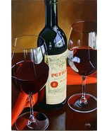 Thomas Stiltz &quot;Petrus&quot; Wine Bottle &amp; Glasses 18x12 Giclee Canvas hand s/... - $440.05 CAD