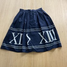 MODCLOTH Women Navy Cotton Roman Numeral Full Skirt Lined Side Zipper Small - £26.57 GBP