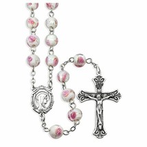 Pink Venetian Glass Encased Rose Bead Rosary - $42.95