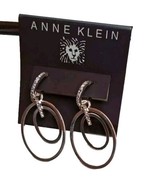 Anne Klein Rhinestone Drop Dangle Silver Tone Pierced Hoop Earrings NWT NEW - $12.86