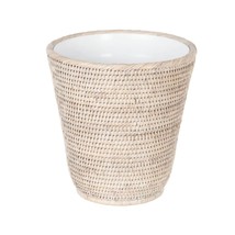 La Jolla Rattan Wastebasket With Plastic Insert, Handmade, Trash Can, Sm... - $106.99