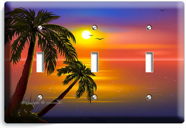 Romantic Sunset Tropical Island Palms 3 Gang Light Switch Wall Plates Room Decor - £13.37 GBP