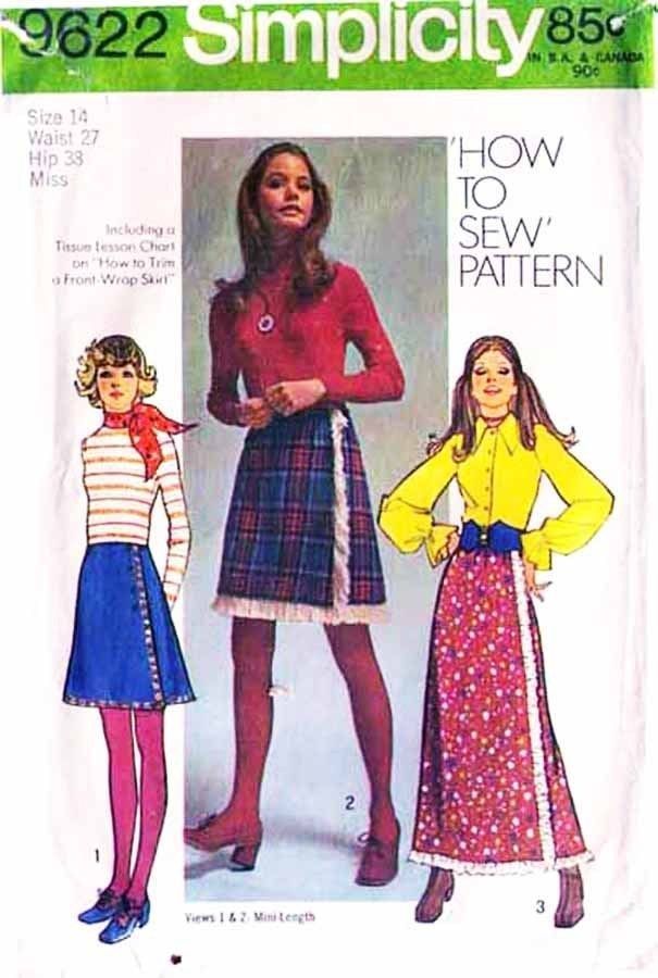 Vintage 1971 Misses' FRONT WRAP SKIRTS Simplicity Pattern 9622-s Size 14 - $12.00