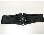Women&#39;s Black Statement Belt Faux Leather Stretch Back Double Snap ect! ... - $19.75
