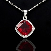 1.50Ct Cushion Cut Lab-Created Ruby Women Halo Pendant 14k White Gold Plated - £110.01 GBP