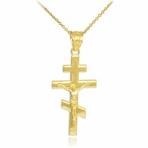 Solid 14k Yellow Gold Russian Orthodox Crucifix Pendant Necklace - £143.78 GBP+