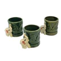 Green Bamboo Design Tea Cups Saki Cups with Elephant Set Of 3 Vintage Japan READ - £9.59 GBP