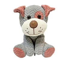 Hugfun Plush Sitting Puppy Gray and Mauve Chevron Pattern Stuffed Animal 9&quot; - £8.49 GBP